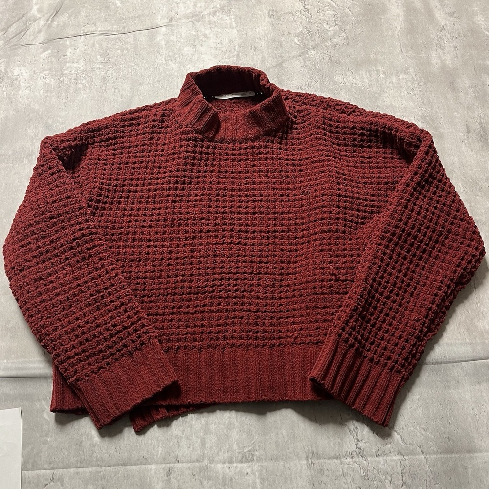 Altar'd State Women's Sweater Size M Red Long Sleeve Waffle Knit Soft